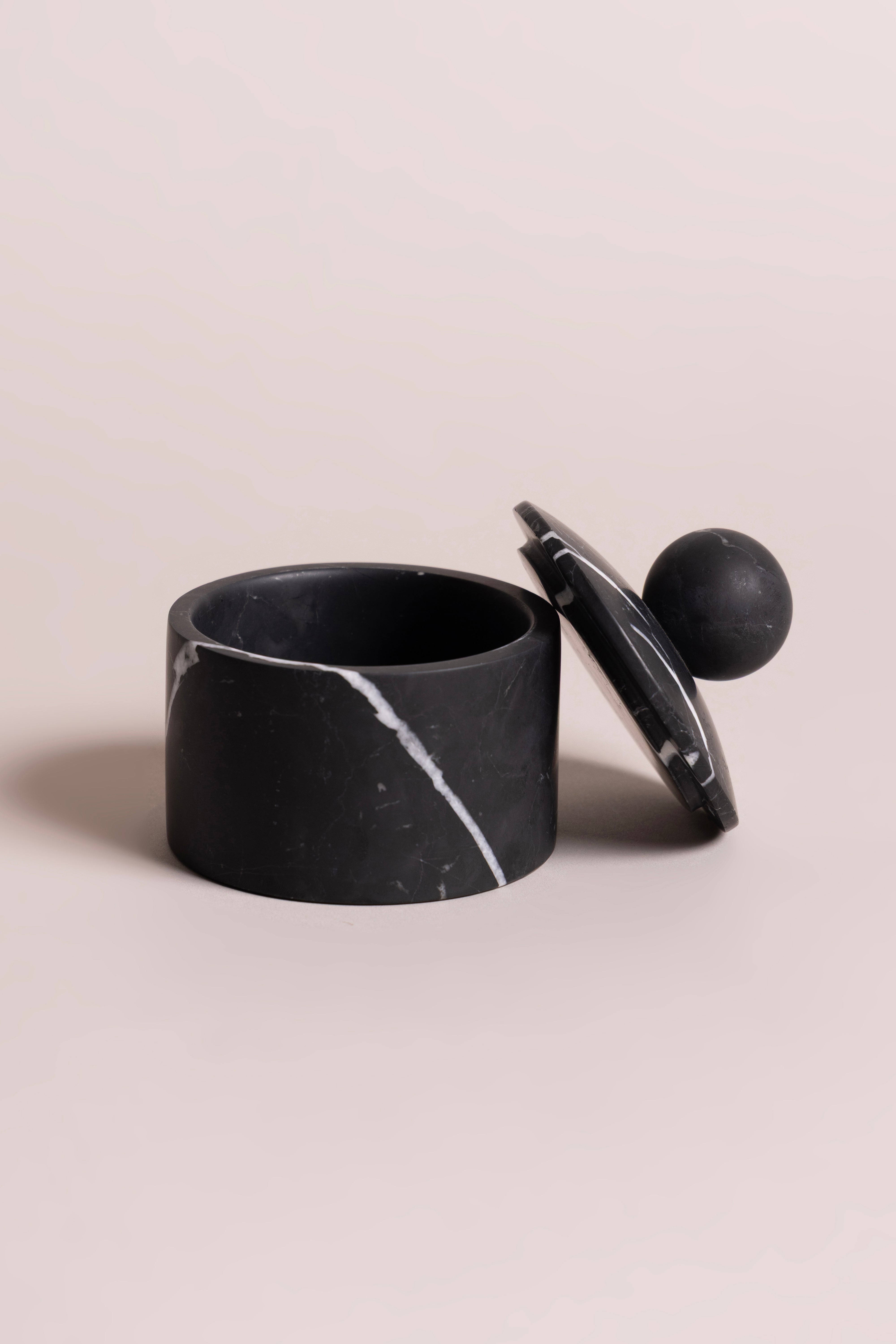 Nero Marquina Marble Orb Lid Jar