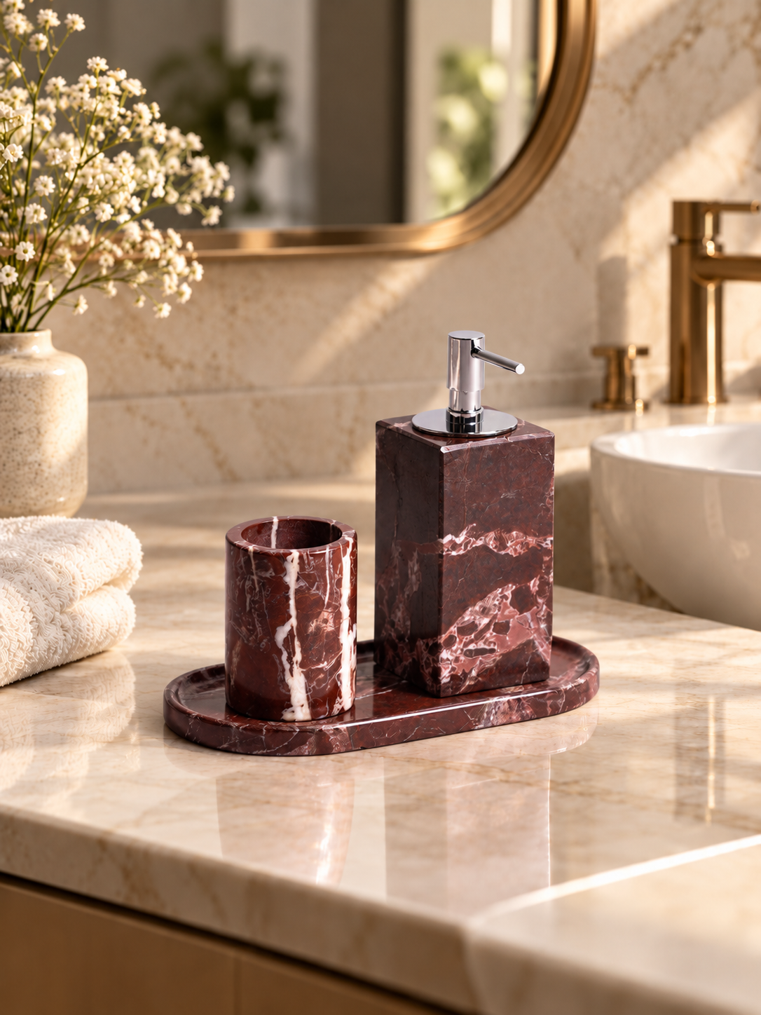 Rosso Levanto Marble Bath Set