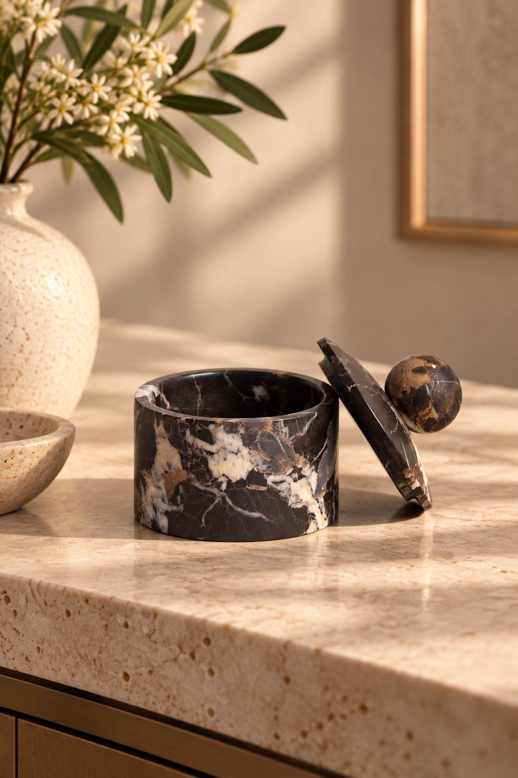 Portoro Marble Orb Lid Jar