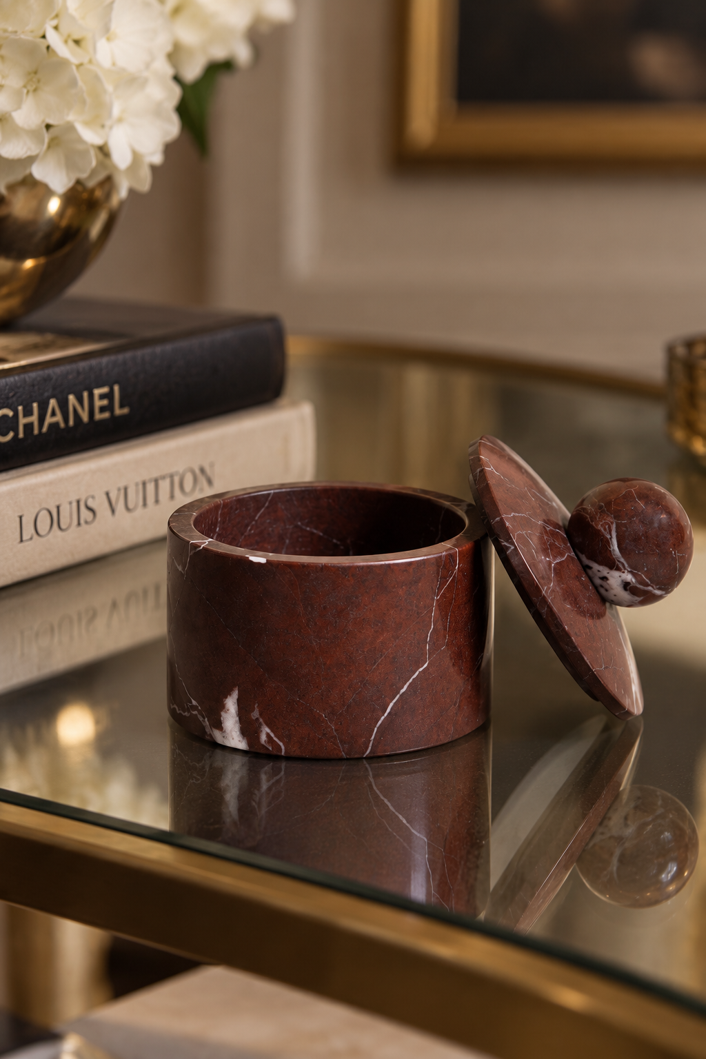 Rosso Levanto Marble Orb Lid Jar