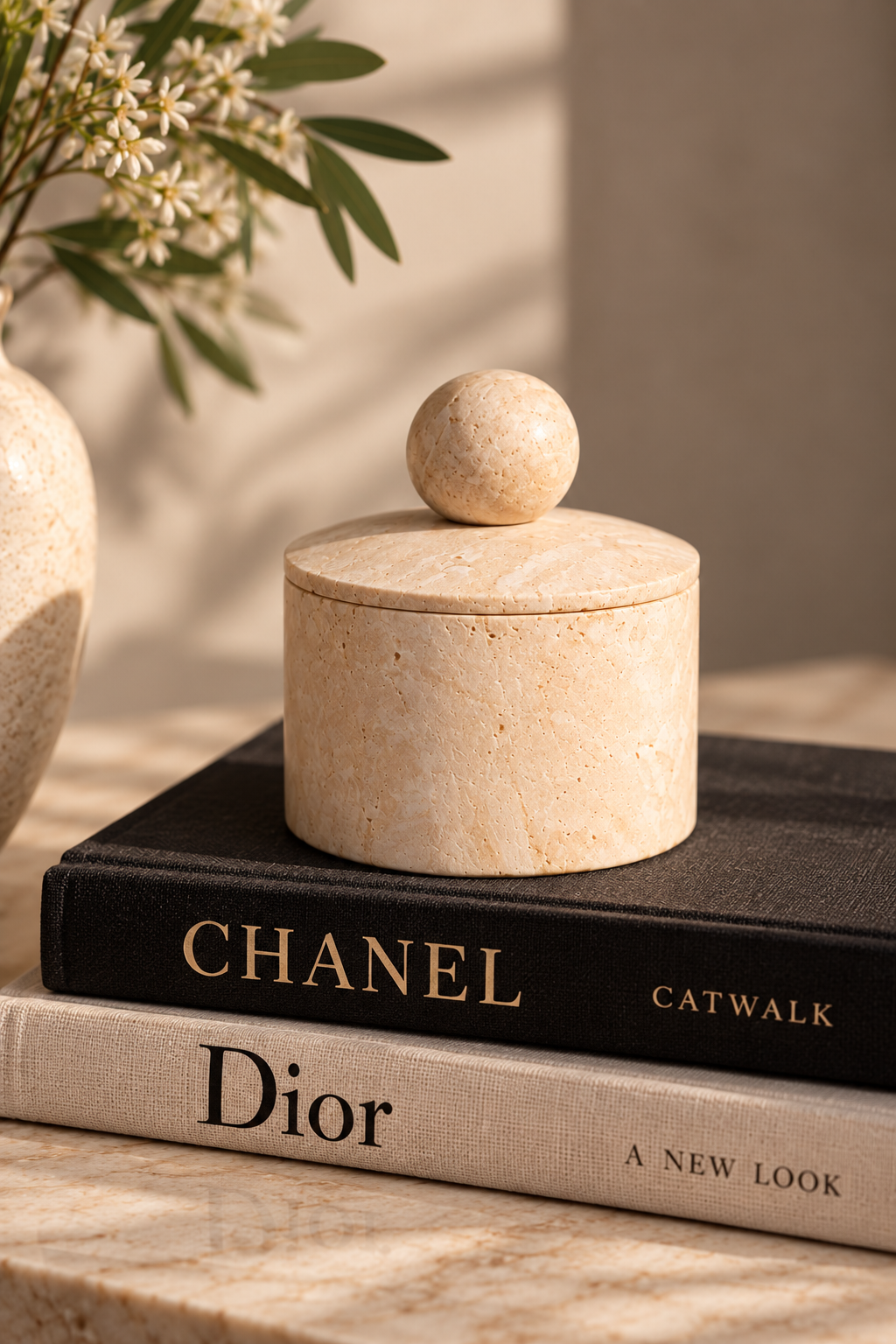 Travertine Orb Lid Jar